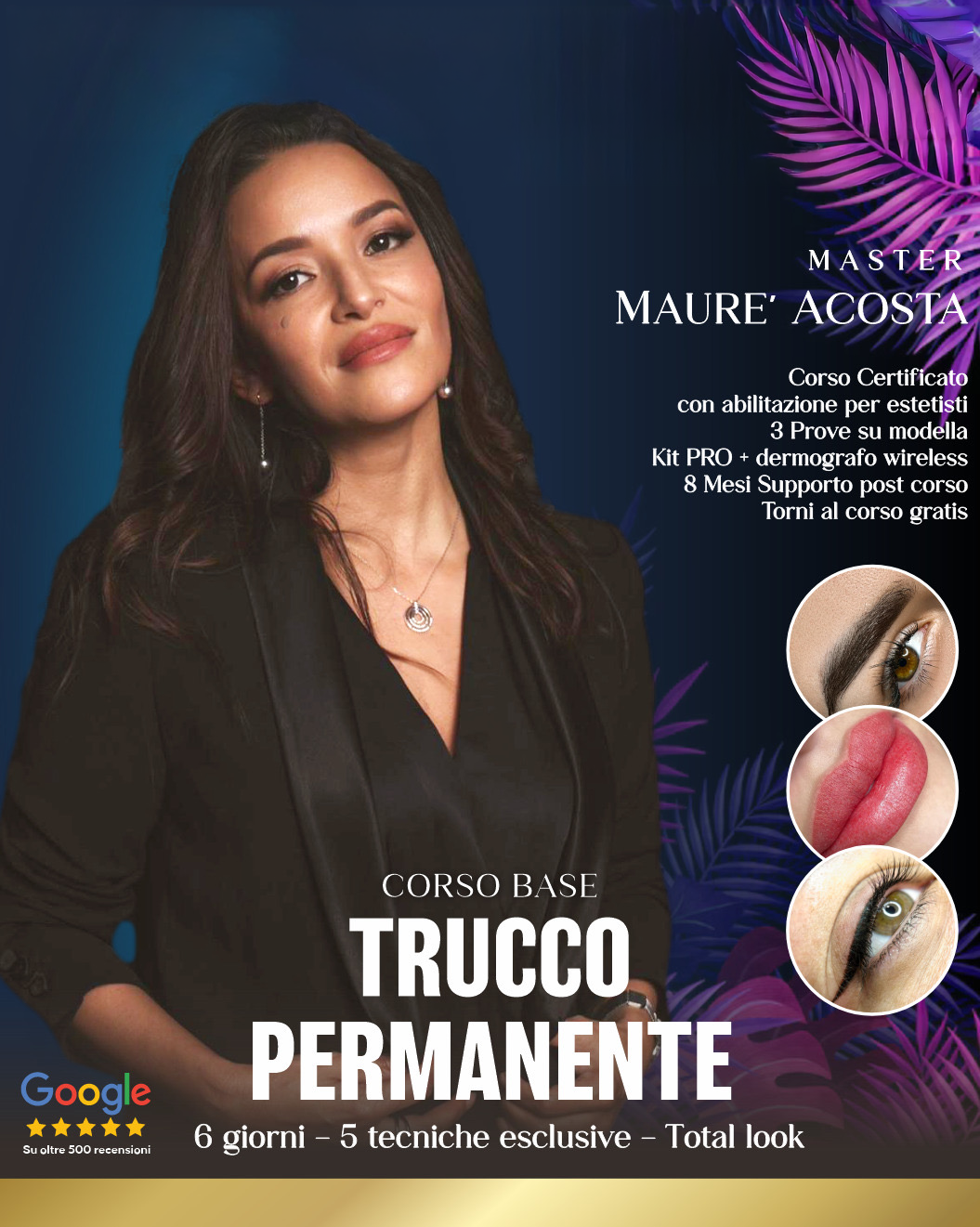 Mauré Acosta corso base poster for permanent makeup training.